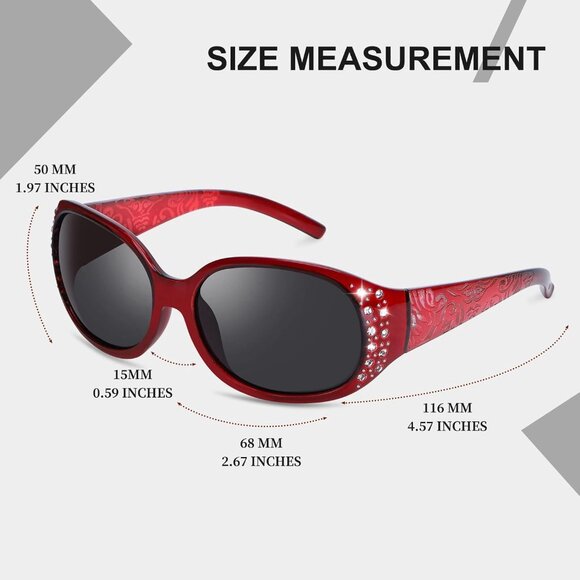 Amazon.com: Womens Rhinestone Rectangular Polarized Fit Over  Womens Polarized Red Frame Eyes Protection Sunglasses Rhinestone Around Wrap